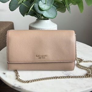 Kate Spade Raw Pecan Pebbled Leather Wallet on Chain